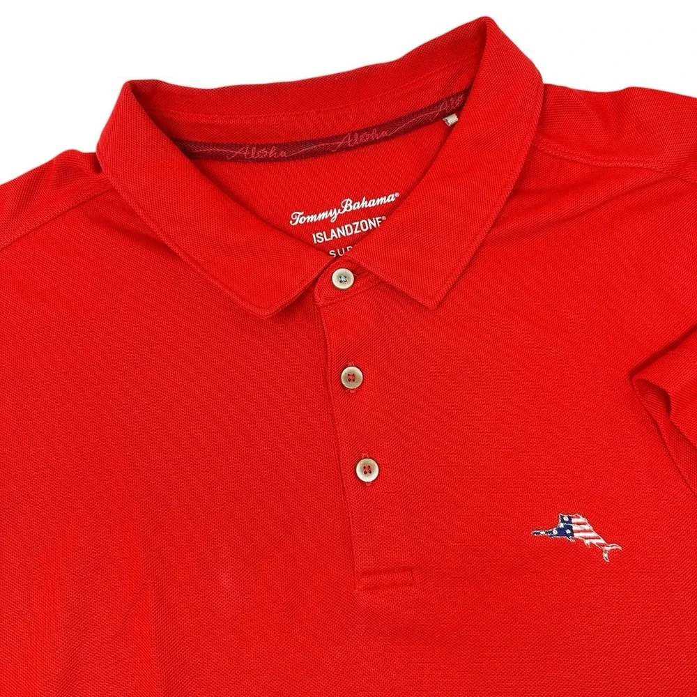 TOMMY BAHAMA Men's Red Short Sleeve Island Zone Polo Shirt Supima Cotton 2XLB
